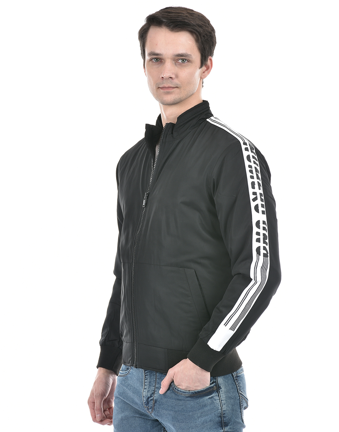 Numero Uno Men Striped Black Jacket